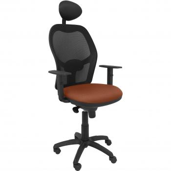 Silla de Oficina Jorquera con Cabecero Fijo, Malla Negra y Asiento Bali Marrón - Piqueras y Crespo