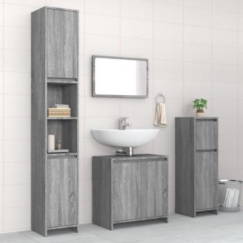 Conjunto de muebles de baño 4 piezas gris Sonoma madera multicapa