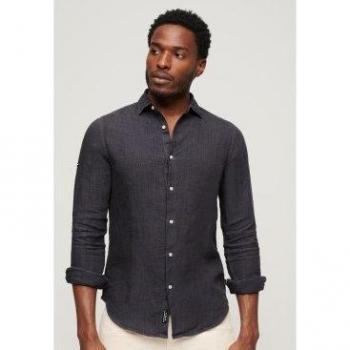 Superdry Men's Casual Long-Sleeve Linen Shirt - Dark Grey XL
