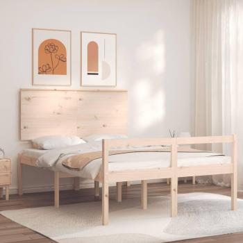 Cama doble de madera maciza para ancianos con cabecera Vidaxl Marrón