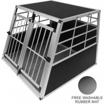 Jaula de Transporte de Coche para Mascotas - Caja de Viaje de Aluminio Trapezoidal Transportador de Perros Gatos Cachorros con 2 Puertas, Dimensiones: 69 x 97 x 90cm