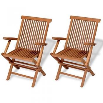 Solid Teak Wood Folding Garden Dining Chairs - Set of 2