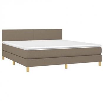 Cama box spring con colchón viscoelástico, espuma, protector, muelles ensacados, adaptable, acolchado reversible, tela gris taupe 180x200 cm