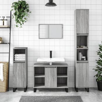 Juego de muebles de baño 3 piezas gris Sonoma madera contrachapada