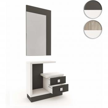 HomeSouth - Recibidor con Espejo y Dos cajones, Mueble de Entrada Acabado en Blanco y Grafito, Modelo Star, Medidas: 71 x 75 x 27,9 cm de Fondo