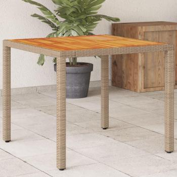 Mesa de jardín beige 90x90x75 cm Polyrattan y madera de acacia
