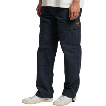 Superdry Baggy Cargo Trousers in Organic Cotton, Navy Blue, Size 32/32