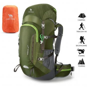 CAMEL CROWN 45L Mochila de Senderismo Impermeable con Cubierta de Lluvia Mochila de Marcha Gran Capacidad para Escalada Alpinismo Viajes Excursiones Acampadas Trekking Pesca Esquí