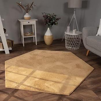 Alfombra Lavable Suave de Pieles de Imitación Pelo Largo Amarillo 150x170 cm Hexagonal