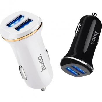 Cargador USB Doble para Coche HOCO, Adaptador de Carga Rápida 5V 2.1A, 2 Puertos con Luz LED, Compatible con iPhone XS MAX 8 7 Plus y Samsung