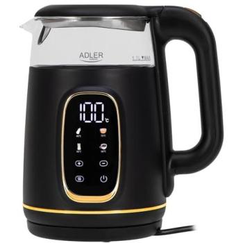 Hervidor eléctrico de vidrio Adler AD 1305 - 1,7 L - Pantalla LED - Control táctil - 5 programas de temperatura - Función de retención en caliente - 2200 W