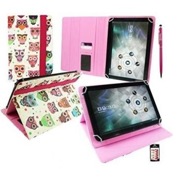 Emartbuy® Hot Rosa Dual Función Lápiz Óptico + Universal Range Multicolor Búhos Pattern Ángulo Múltiples Executive Folio Funda Wallet Case Con Tarjeta de slots UNUSUAL 10Z 9.7 Inch Tablet