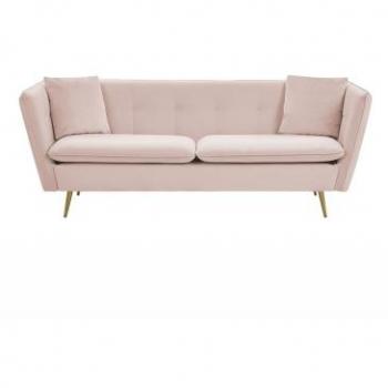 Sofá de 3 plazas en terciopelo rosa con acolchado de botones decorativo y mechones Frederica