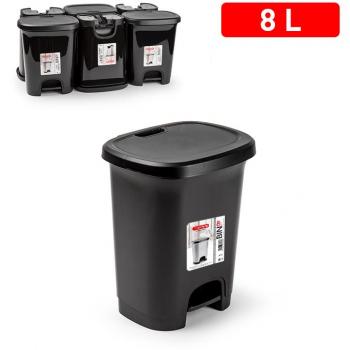 Cubo basura plastico con pedal de 8 litros en color negro