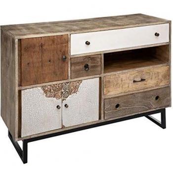 Aparador Koval - Madera de Mango y Blanco - 3 Puertas y 4 Cajones - L 115 x P 40 x H 80,5 cm
