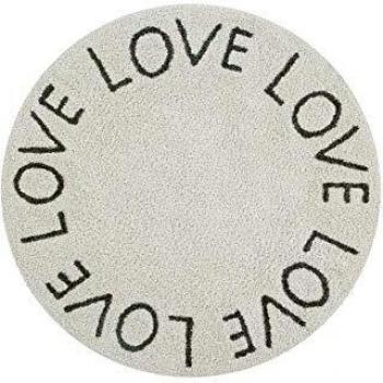 Happy Decor Kids -Alfombra Lavable Love 100% Algodón Natural -Natural, Gris Oscuro- Ø 120 cm