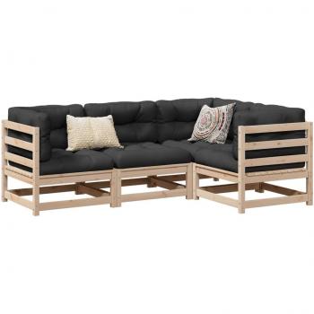 4 Piece Garden Sofa Set with Cushions Solid Pine Wood
