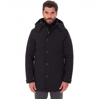 Save The Duck Men's Long Waterproof Jacket with Detachable Hood, Black, Size M