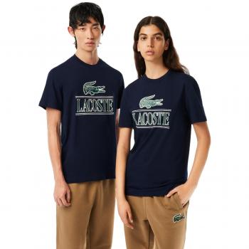 Lacoste - Camiseta Unisex Regular Fit de Punto de Algodón Grueso Azul Marino XS