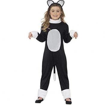 Smiffys-33156L Halloween Disfraz de Gata, con Traje Entero, Cola y Orejas, Color Negro, L-Edad 10-12 años