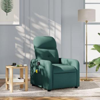 Sillón de Masaje Reclinable en Tela Verde Oscuro con Respaldo y Reposabrazos