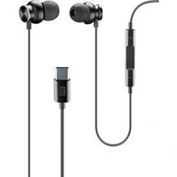 Auriculares In-Ear USB-C Stereo con Micrófono y Control Remoto Negro - Cellularline Sparrow