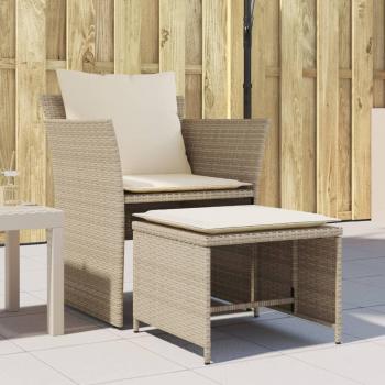Sillón de jardín con reposapiés en ratán sintético beige
