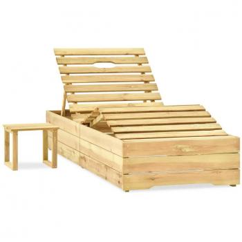 Conjunto de tumbona y mesa de café en madera de pino impregnada