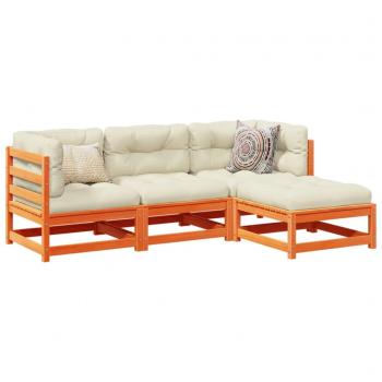 4-Piece Garden Sofa Set with Cushions - Wax Brown Solid Pine Wood