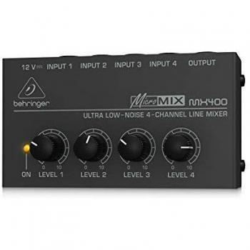Behringer MX400 Mezclador de Línea, 4 canales, conexión XLR y TRS, alimentación phantom de 48V, diseño compacto y ligero