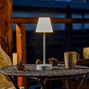 Lámpara de Mesa LED Recargable con Dimmer Táctil, Portátil y Sin Cables, Luz Cálida 4000K, Apta para Exterior e Interior, Diseño Clásico en Color Blanco