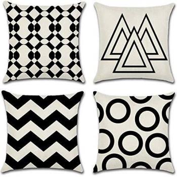 HuifengS Fundas de cojín de Lino Fundas de Almohada cuadradas Patrones geométricos Decorativos para sofás Camas Sillas Fundas de cojín 4 Piezas, 45 x 45 CM