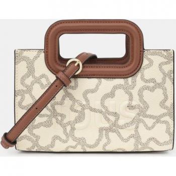 Bolso de mano mini Kaos Icon beige con estampado de logos