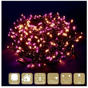 Guirnalda de Navidad LED Rosa 300 Bombillas 8 Funciones para Interior y Exterior 15 Metros