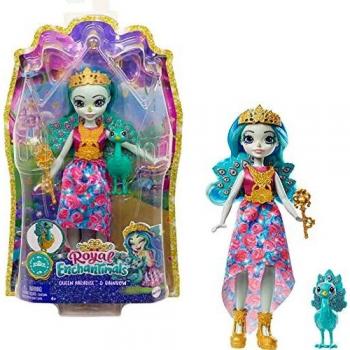 Royal Enchantimals Reina Paradise y Rainbow, muñeca pavo real con mascota de juguete