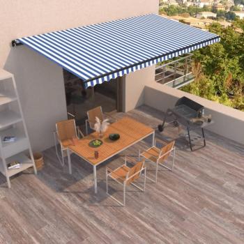 Cortina retráctil manual de protección solar 600x350 cm azul y blanco