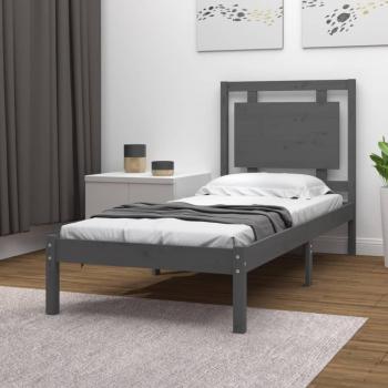 Cama de madera maciza gris 90x200 cm