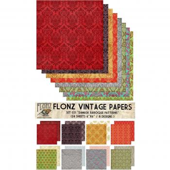 Paper Pack (24sh 6x6) Damask Antique Baroque FLONZ Vintage Paper for Scrapbooking and Craft