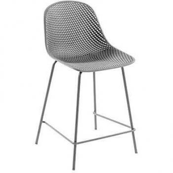 Kave Home - Taburete Alto de Bar Quinby Blanco 75 cm con Respaldo de plástico y Patas de Acero en Blanco