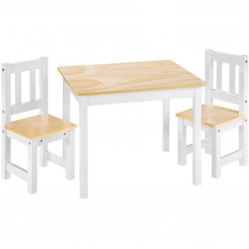 TecTake Conjunto de Muebles Mesa y 2 sillas para niños infantieles Madera Blanco