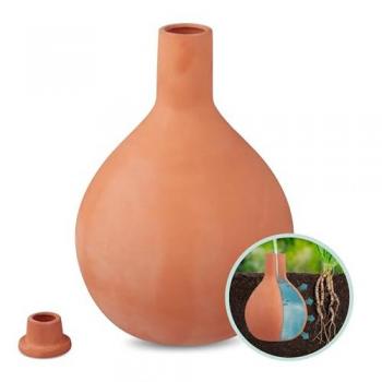 Olla de Riego Relaxdays, 3,5 l, Oya de Arcilla, Sistema Autoriego, Huerto e Invernadero, Cono Regar Plantas, Terracota y Cerámica