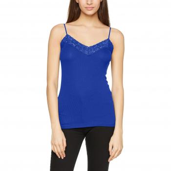 SELECTED FEMME Sfmio Rib Lace Singlet-Color, Camiseta sin Mangas para Mujer, Azul