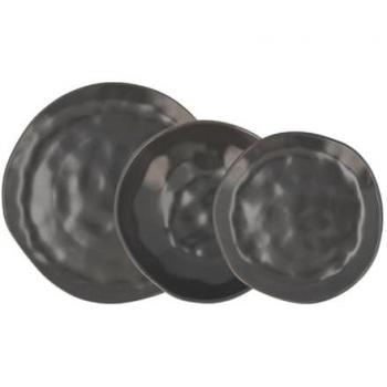 Vajilla Cerámica Orgánica Negra Cosmos 12 Piezas para 4 Personas con Relieves, Apta para Microondas