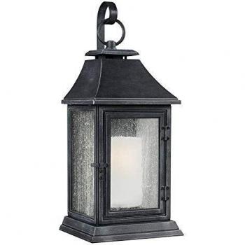 Lámpara de pared grande para exteriores Shepherd, zinc oscuro y vidrio, IP44, E27