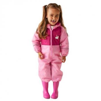 Regatta Kids Waterproof Puddle Suit Mudplay III - Luna the Unicorn Sweet Pink, Size: 6-12 Months
