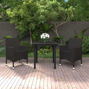 3 Piece Garden Dining Set with Cushions, Poly Rattan and Glass