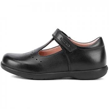 Geox Girls' Junior Naimara T-Bar Leather School Shoes - Black - Size 10 UK