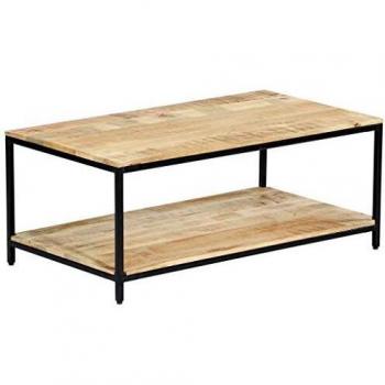 vidaXL Mango Mesa Centro Madera Maciza en Bruto Estante Revistero Estilo Industrial Diseño Moderno Rústico Mesita Auxiliar Baja Patas Hierro Sofá Sala