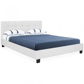 Cama Doble Charlotte 140x190 cm con Somier y Cabecera de PVC Blanco