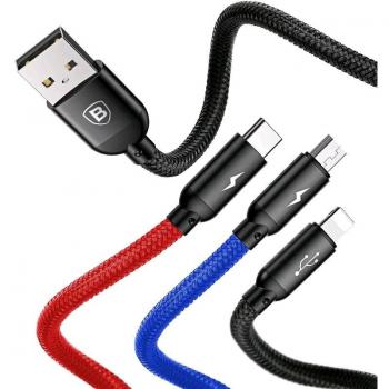 CABLE CARGA 3 EN 1 BASEUS CAMLT-ASY01 PARA LIGHTNING / MICRO USB / USB-C 30CM 3.5A